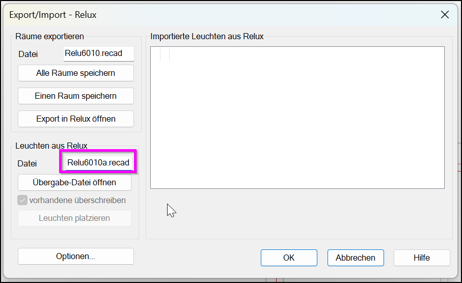 DDScad: Name der recad-Datei inklusive Endung im Feld neben Datei eintragen.
