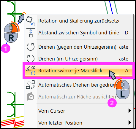 Kontextmenü: Rotationswinkel je Mausklick