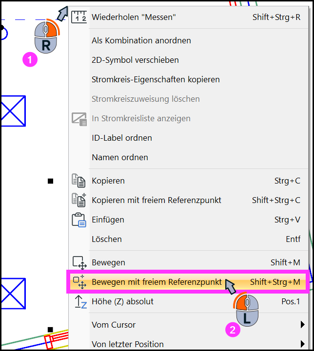 Kontextmenü: Bewegen mit freiem Referenzpunkt