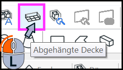Werkzeug Abgehängte Decke in der Symbolleiste ausgewählt