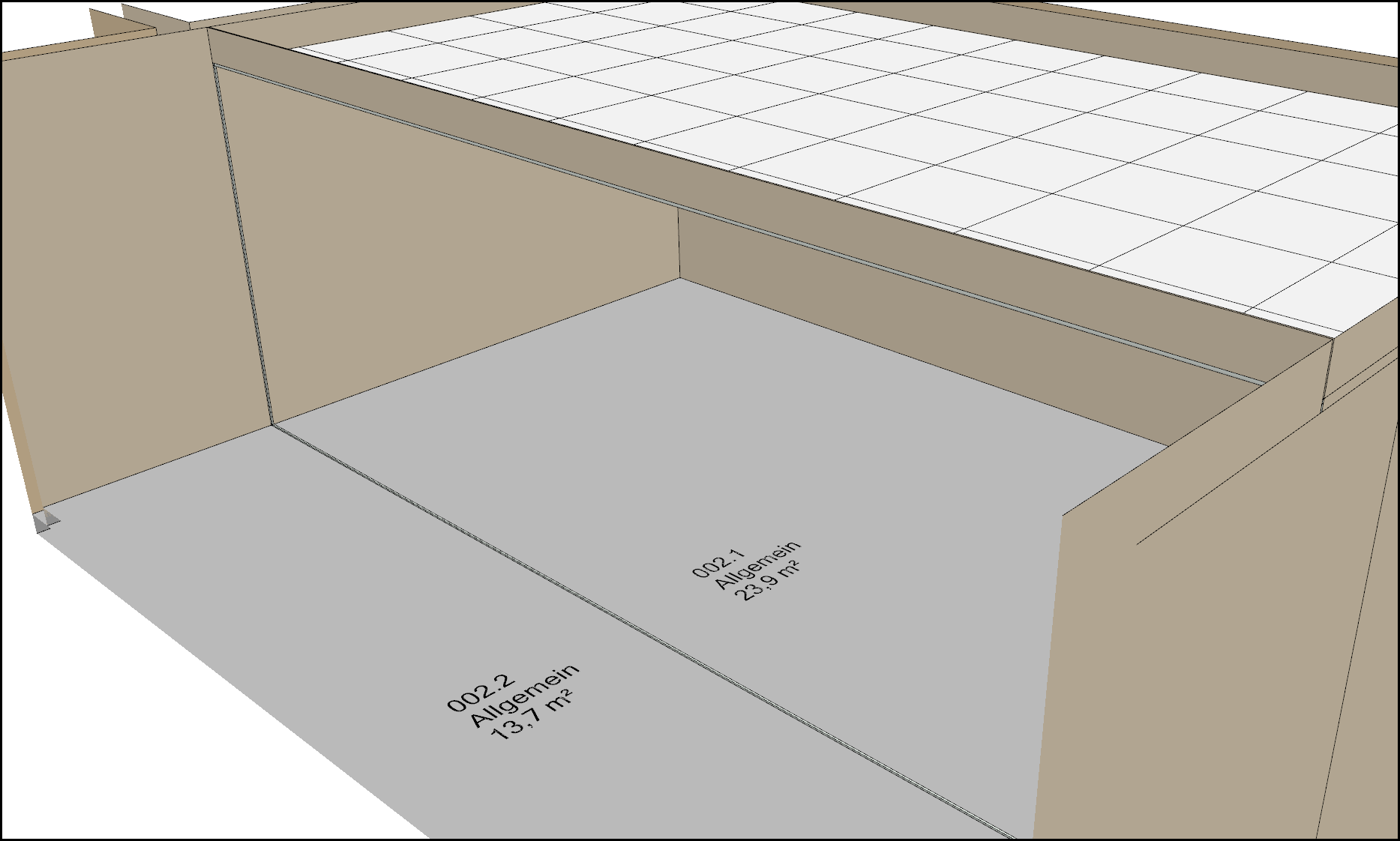 Raum mit Hilfslinie und nur teilweise geplanter Zwischendecke