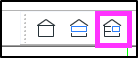 DDScad-Symbolleiste mit drei Haus-Icons; das rechte Symbol für die kombinierte Schnitt‑ und Grundrissdarstellung eines Geschosses ist mit einem pinken Rahmen hervorgehoben.