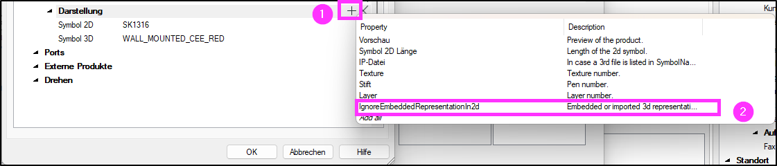 Darstellung über den Hauptpunkt Eigenschaften/Mengen Einstellung aktivieren