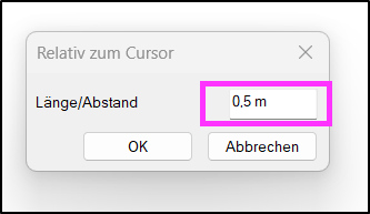 Eingabefeld Relativ zum Cursor mit Wert 0,1