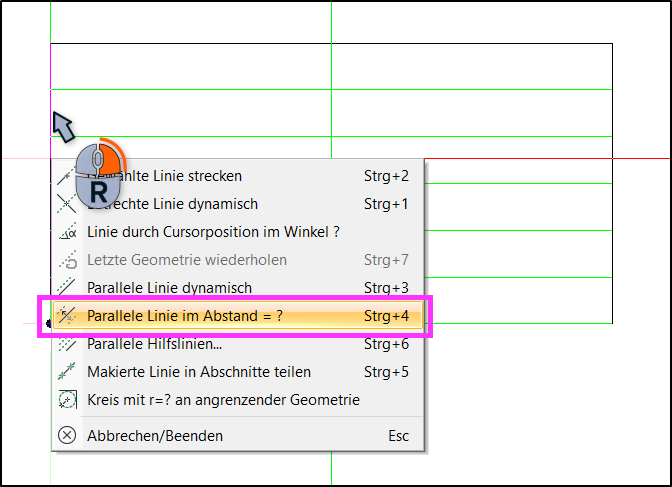 Dialog Parallele Linie im Abstand gleich Fragezeichen