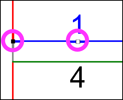 Wand als Polygon mit weißen und schwarzen Griffen an Linien und Eckpunkten
