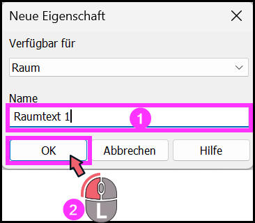 Beschriftungsfeld benennen und Dialog mit OK bestätigen