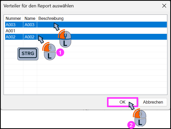 Dialog zur Auswahl von Verteilungen für die Erstellung einer Stromkreisliste in DDScad