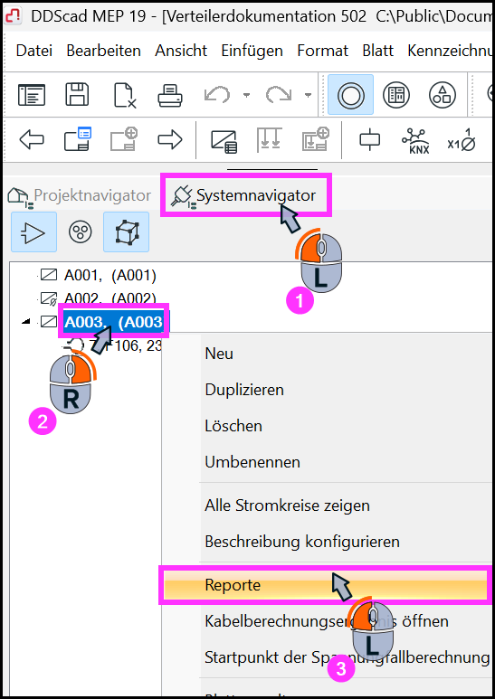 Kontextmenü einer Verteilung mit Auswahl des Befehls Report in DDScad