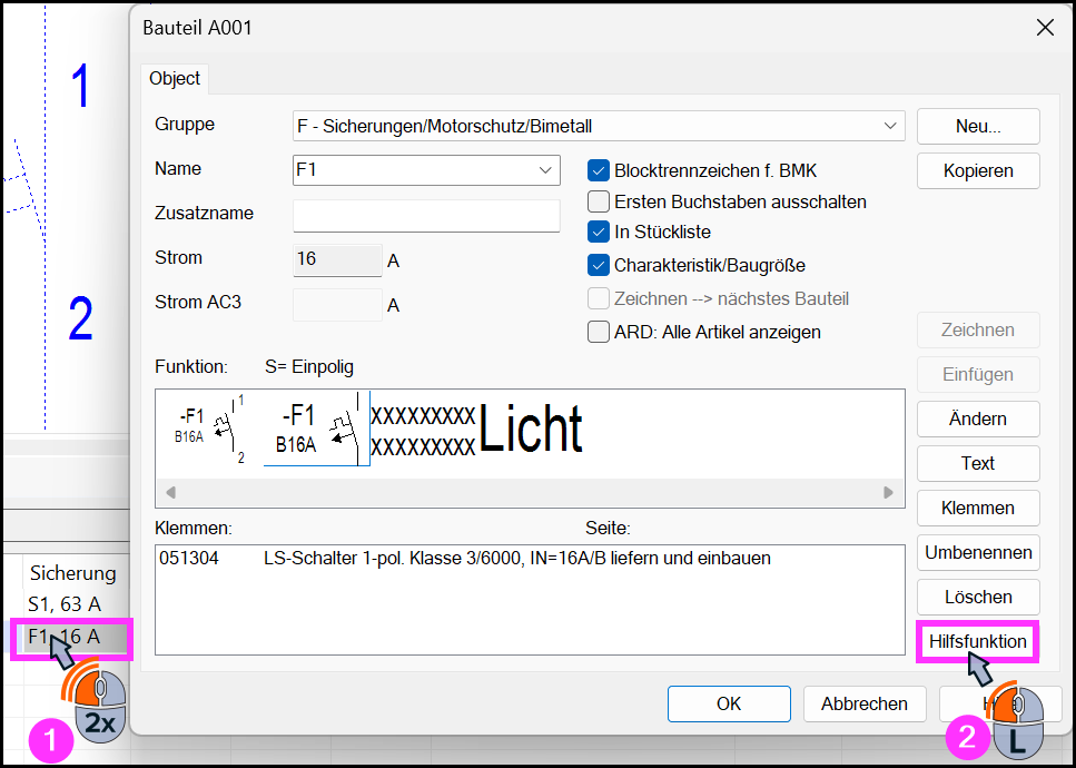 Dialogfenster Eigenschaften mit Button Hilfsfunktion
