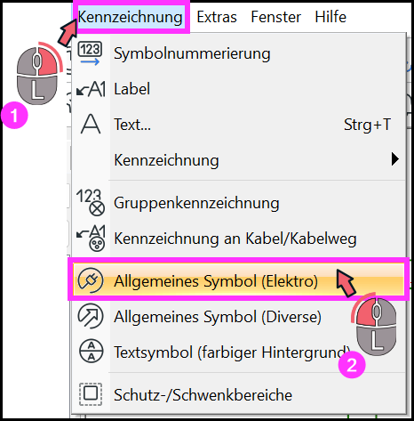 Menü Kennzeichnung mit der Option Allgemeines Symbol (Elektro)