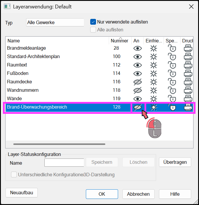 Ausblenden des Layers Brand-Überwachungsbereich