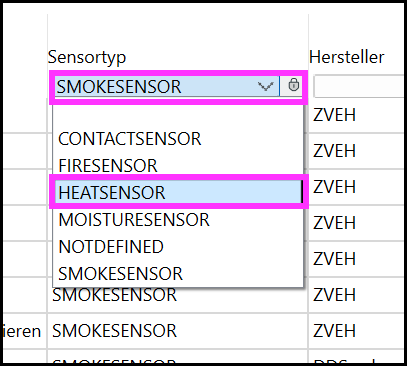 Einstellungen für Smokesensor und Heatsensor mit hinterlegten Werten aus der Norm VdS 2095.