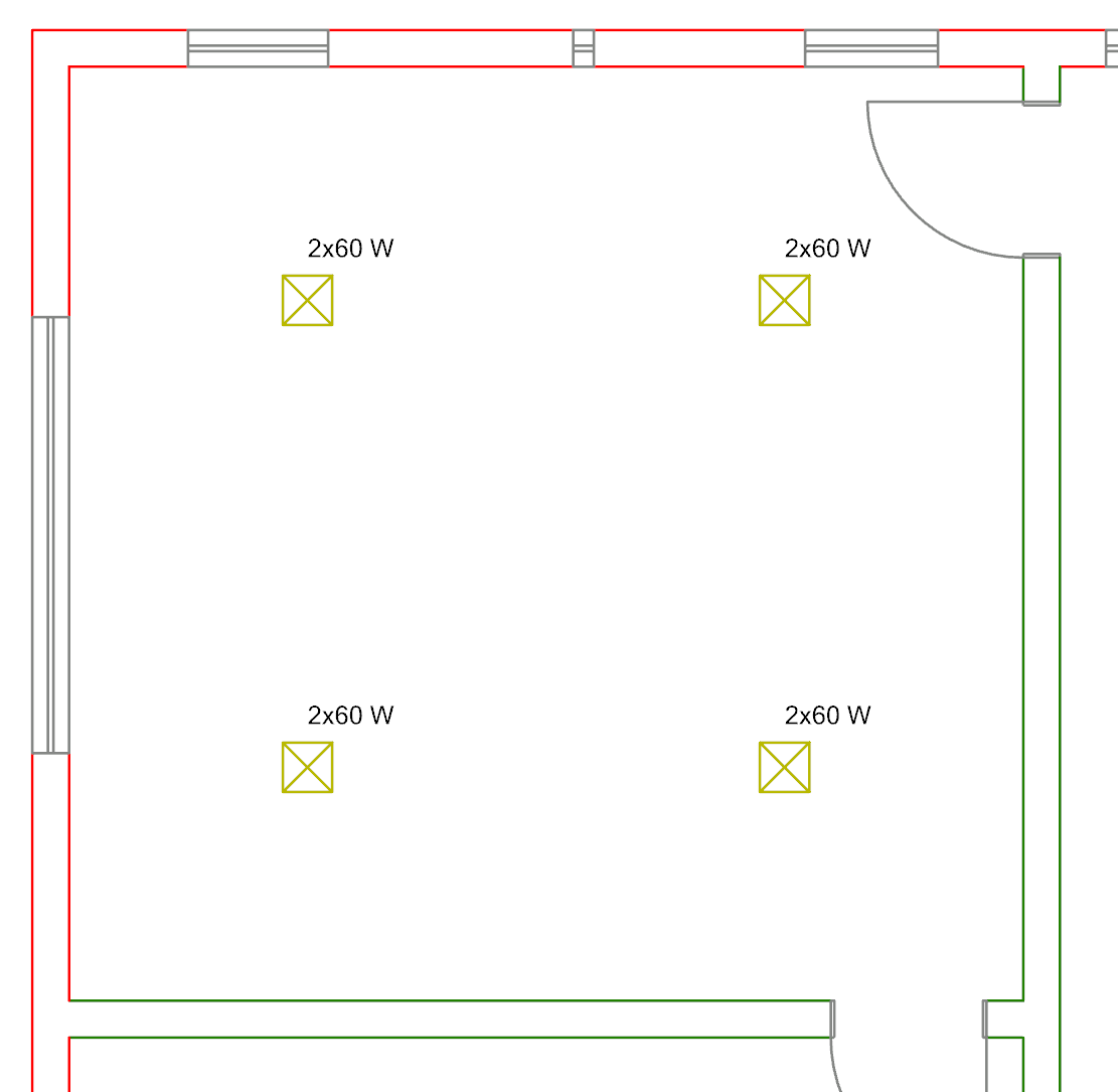 Symmetrisch auf einer Fläche platzierte Objekte im Arbeitsmodell.