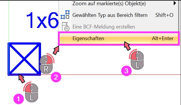 Aufrufen der Eigenschaften der Objektgruppe mit der Maus
