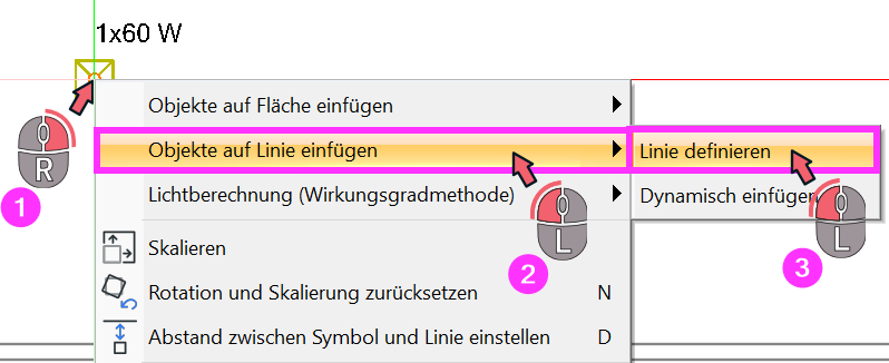 Objekt auf Linie einfügen und Linie definieren in DDScad Dialog