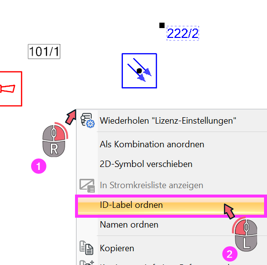 Kontextmenü mit gewähltem Befehl ID-Label ordnen