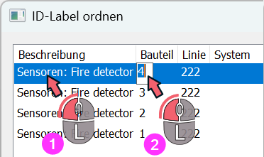 Ausgewählte Zeile mit markierter Bauteil-Nummer zur manuellen Eingabe