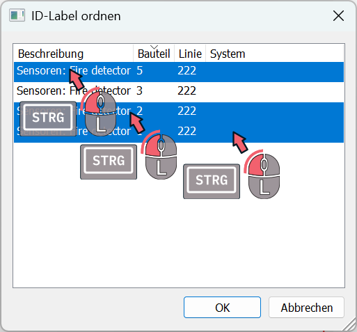 Markierte Zeilen, die automatisch neu nummeriert werden sollen