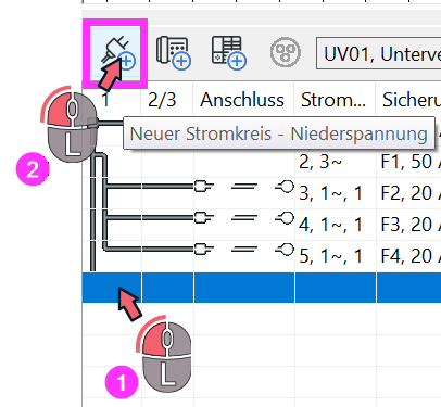 Werkzeug Neuer Stromkreis - Niederspannung in der Stromkreisliste